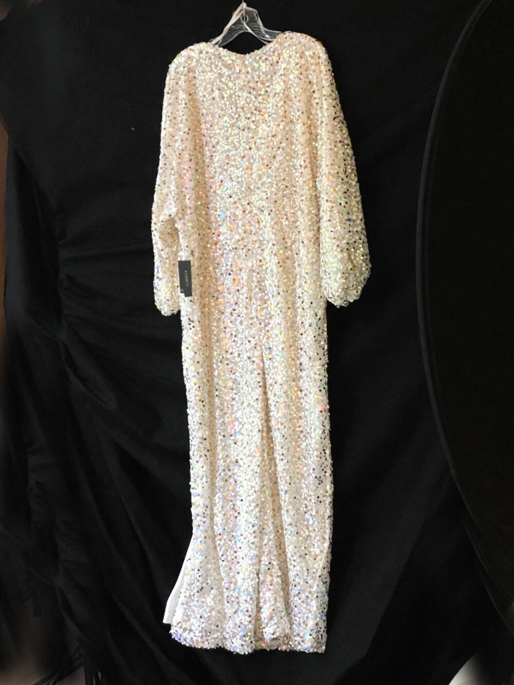 NWT Eloquii Iridescent White Sequin V-Neck Balloon Sleeve Maxi Dress Slit 18